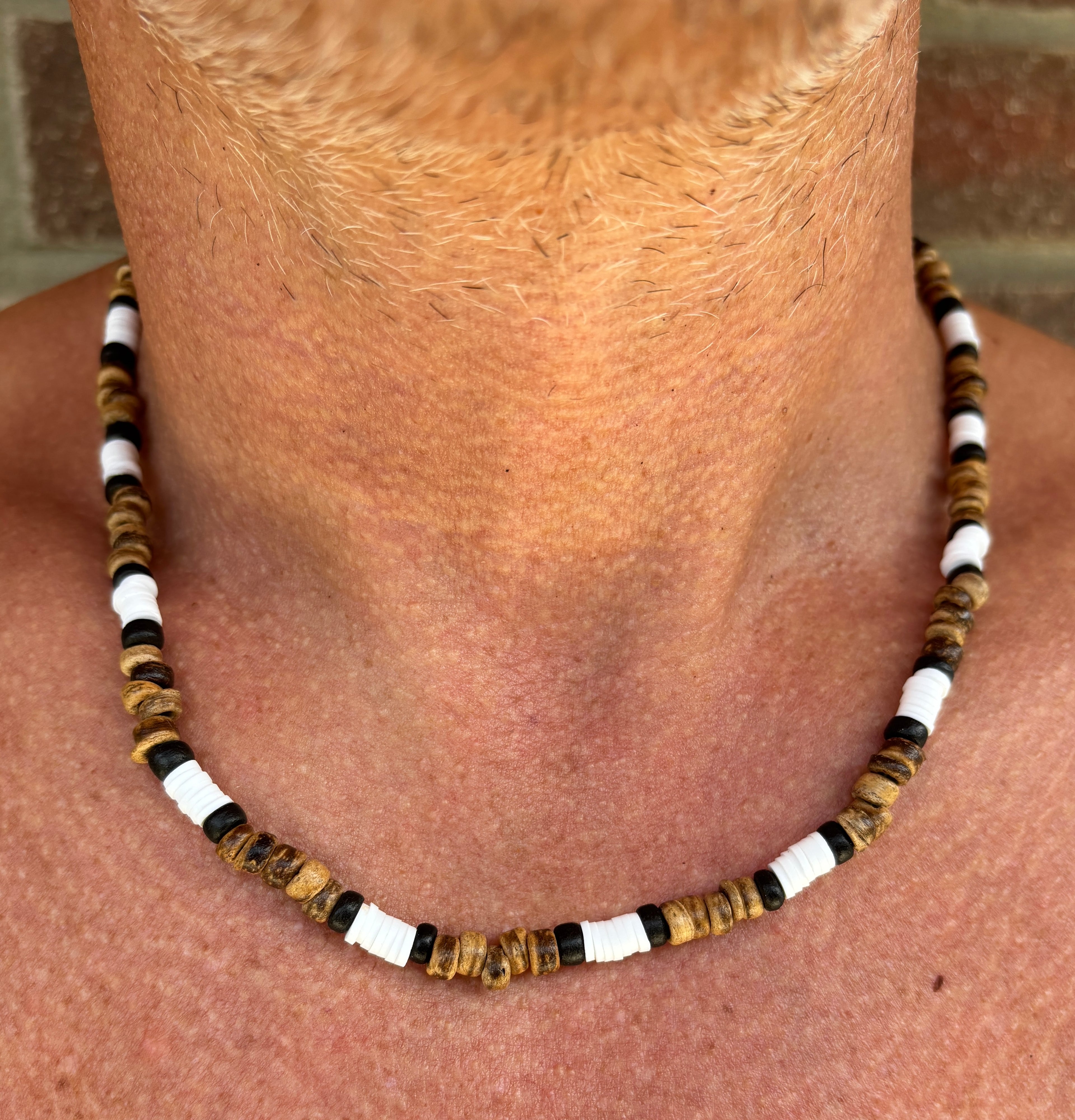Surfer Kette  und Armband aus braunen Kokos Perlen, Tigerauge, Boho Style, Halskette Herren, Männerschmuck, Surferschmuck,