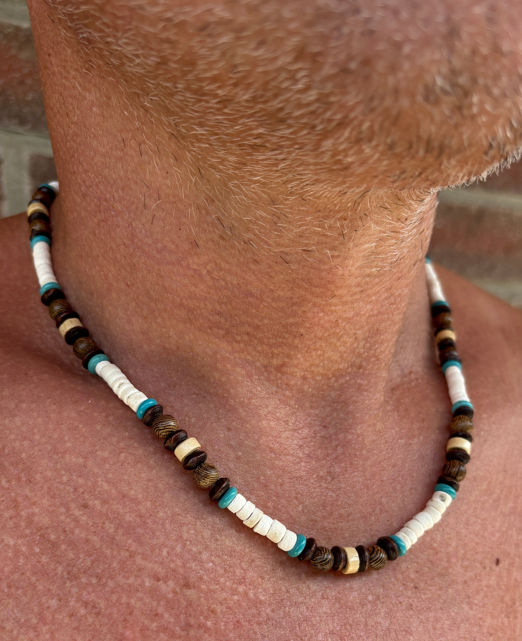 Surfer Kette aus braunen Kokos Perlen, Tigerauge, Boho Style, Halskette Herren, Männerschmuck, Surferschmuck,