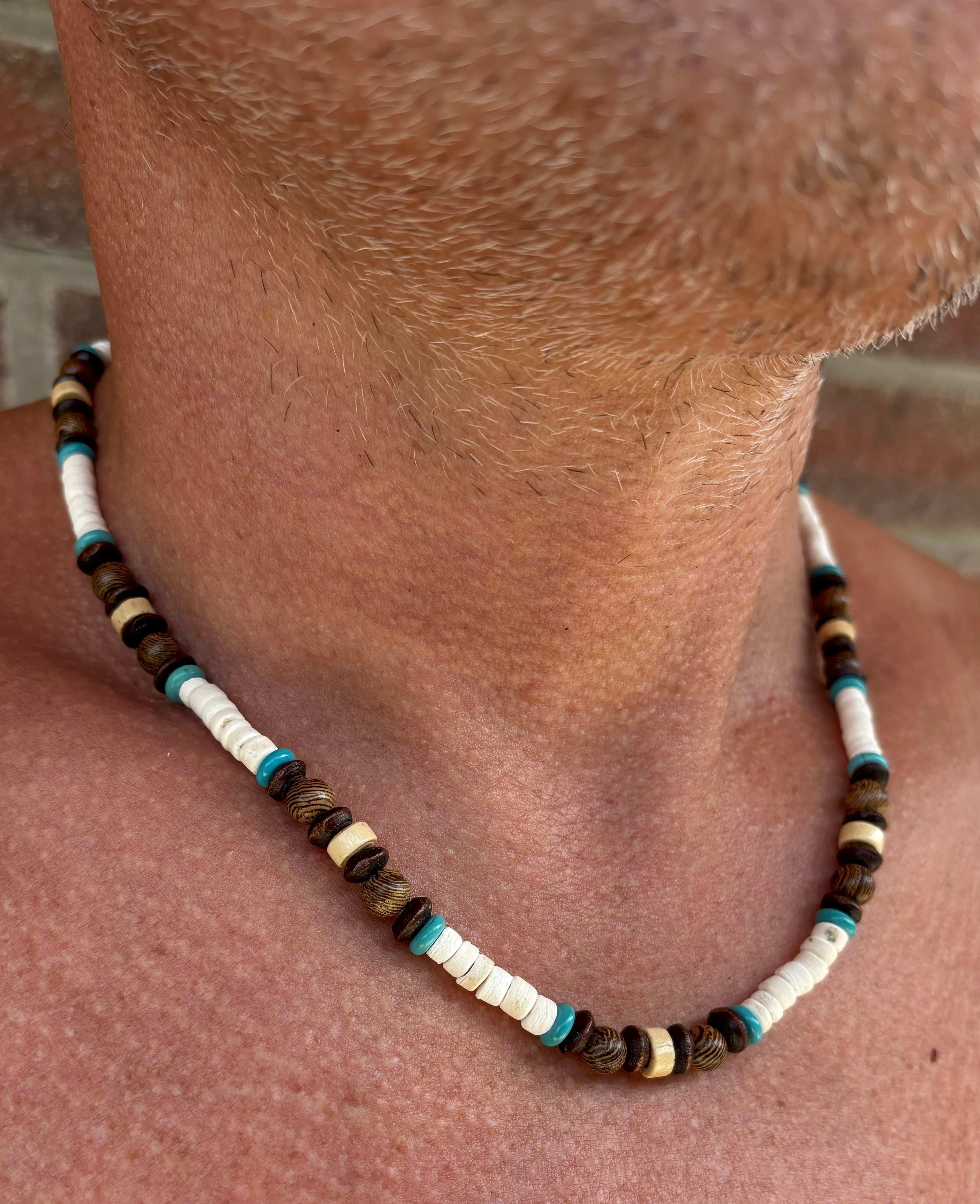 Surfer Kette aus braunen Kokos Perlen, Tigerauge, Boho Style, Halskette Herren, Männerschmuck, Surferschmuck,