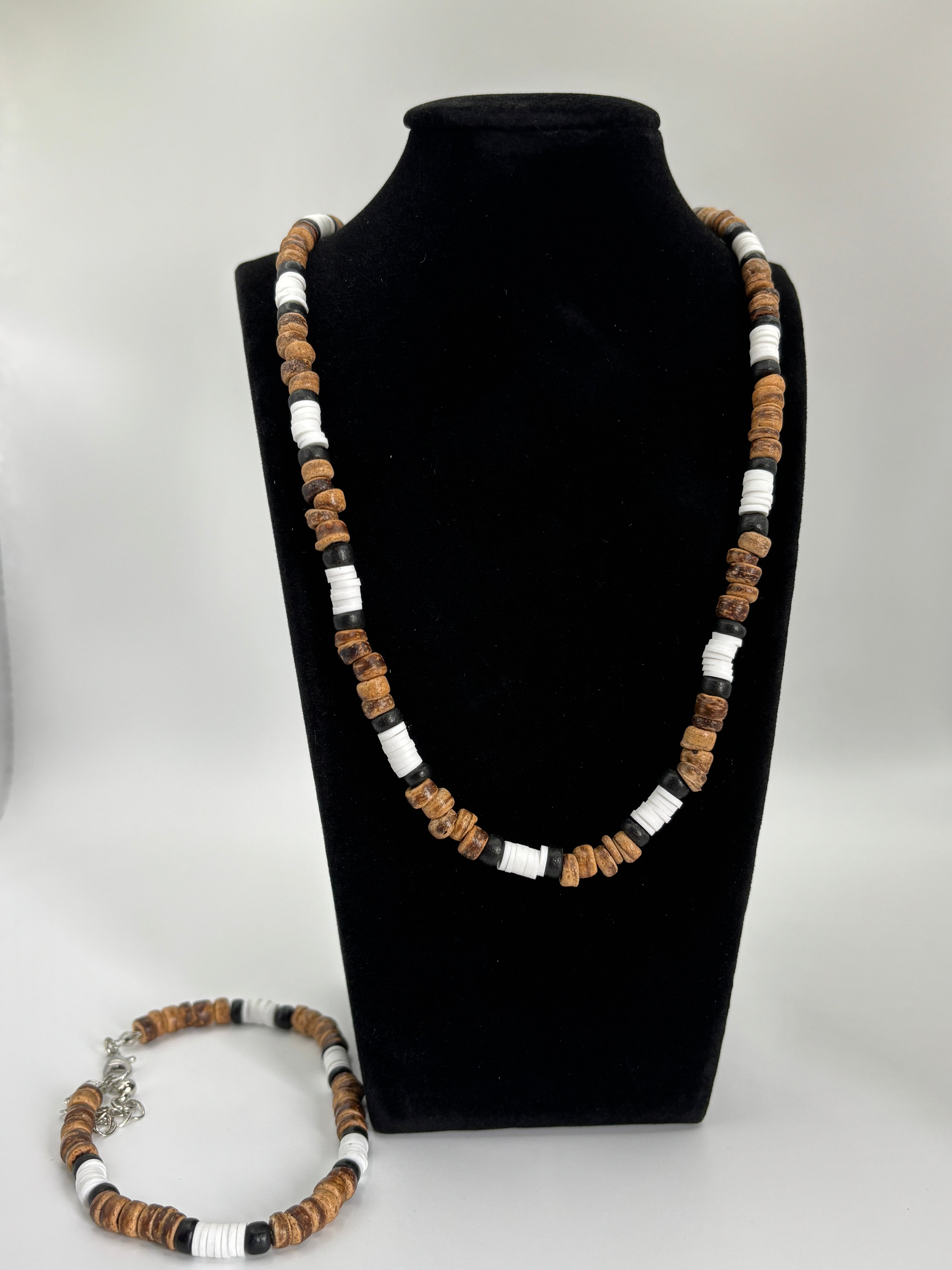 Surfer Kette  und Armband aus braunen Kokos Perlen, Tigerauge, Boho Style, Halskette Herren, Männerschmuck, Surferschmuck,