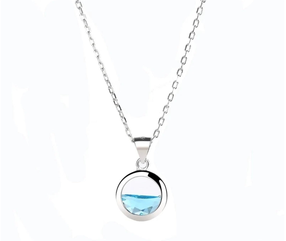 925 Sterling Silber Gem Inlay
Runde Anhänger Halskette
Blue Zircon Necklace|925 Silver