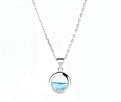 925 Sterling Silber Gem Inlay
Runde Anhänger Halskette
Blue Zircon Necklace|925 Silver