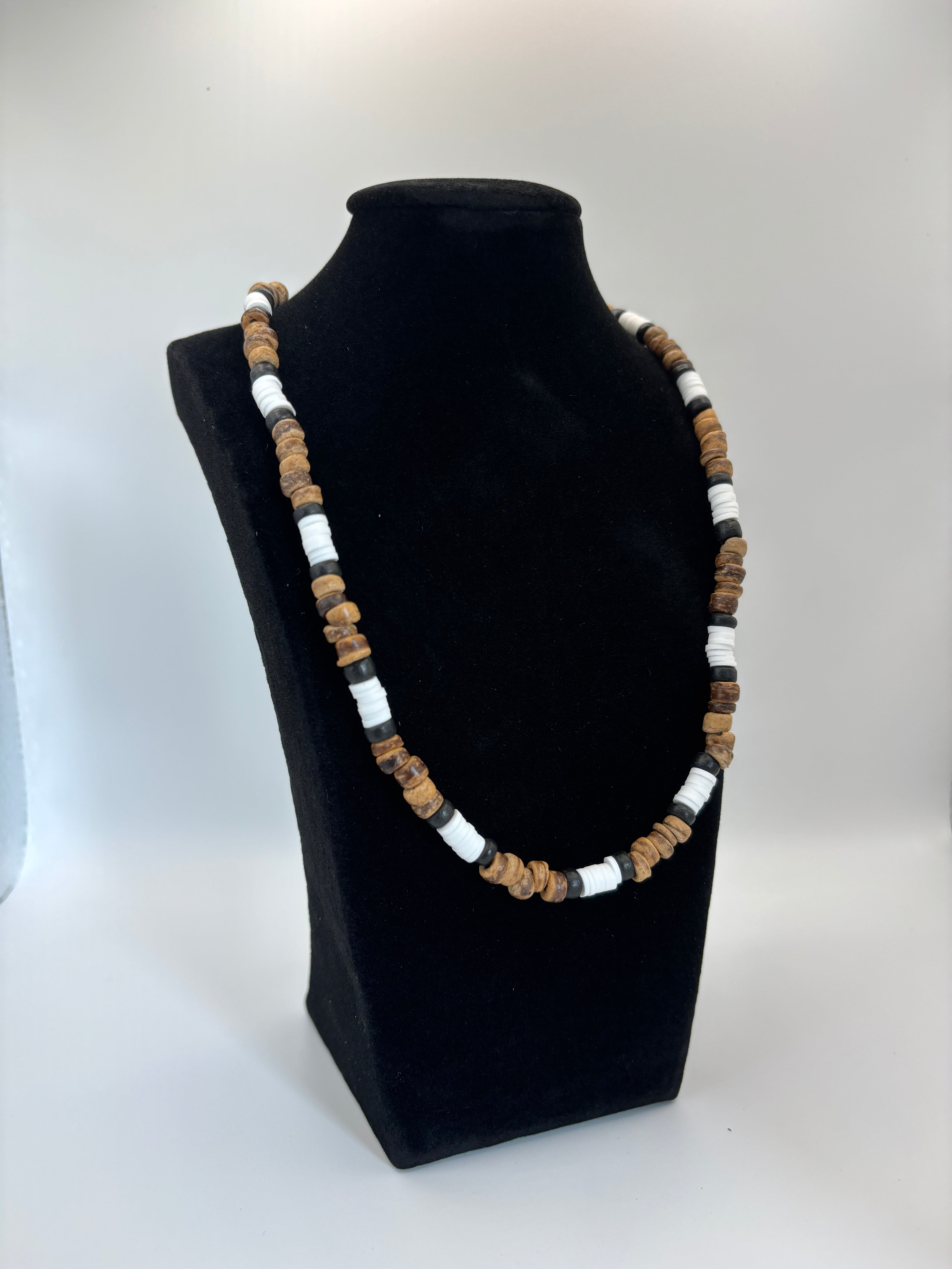Surfer Kette  und Armband aus braunen Kokos Perlen, Tigerauge, Boho Style, Halskette Herren, Männerschmuck, Surferschmuck,