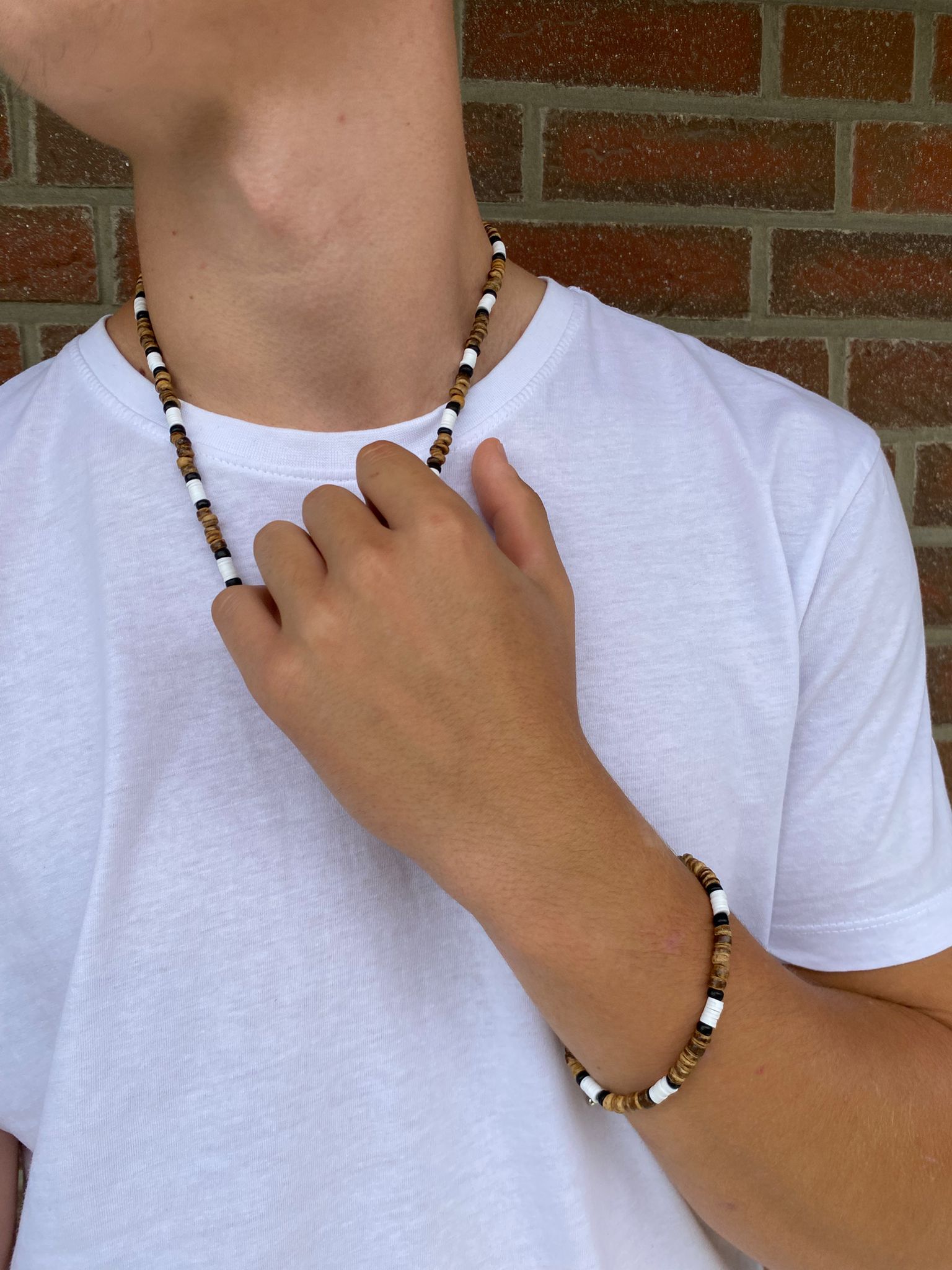Surfer Kette  und Armband aus braunen Kokos Perlen, Tigerauge, Boho Style, Halskette Herren, Männerschmuck, Surferschmuck,